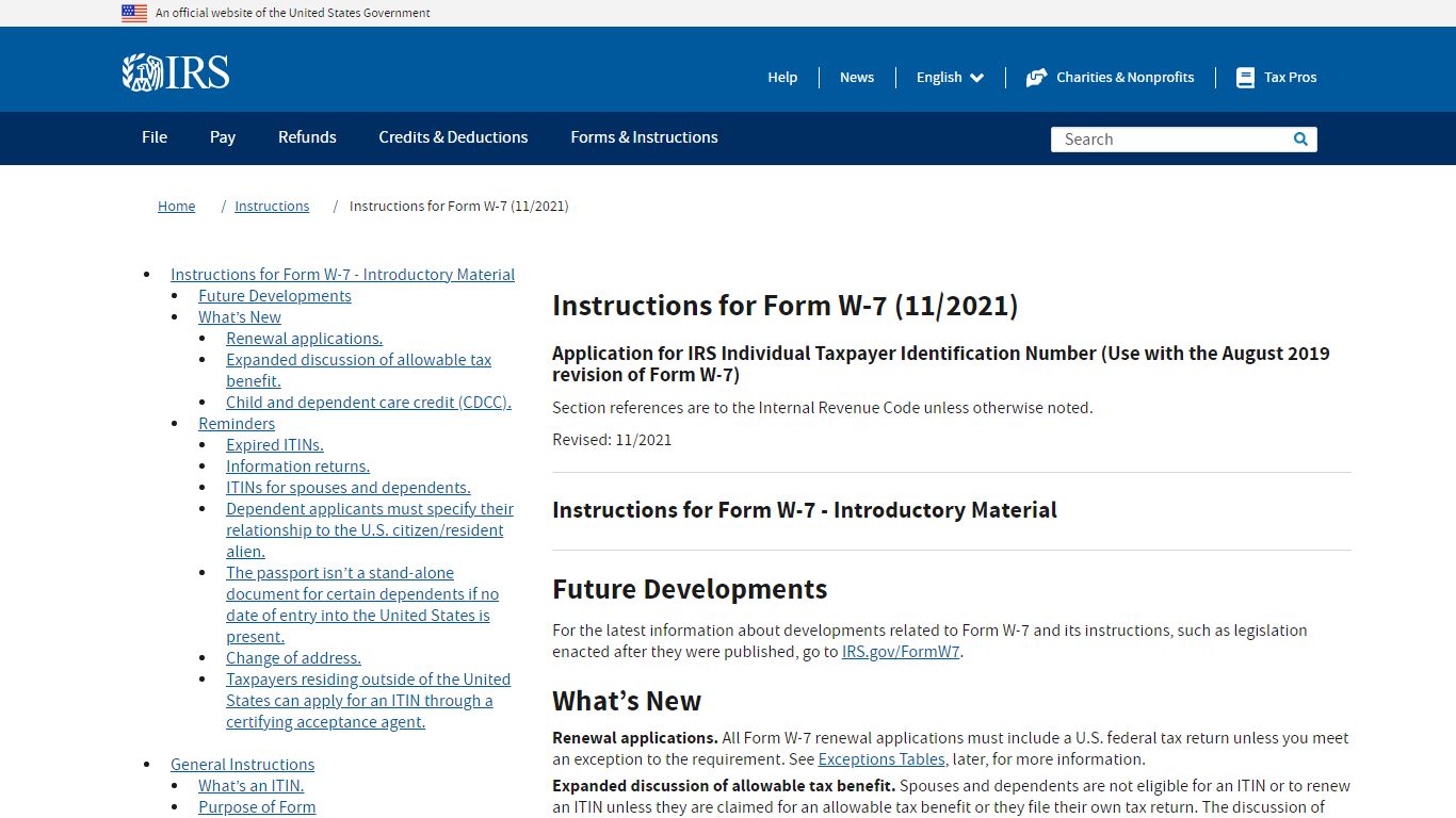 Instructions for Form W-7 (11/2021) | Internal Revenue Service